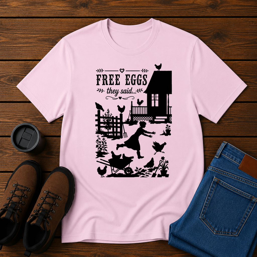 Free Eggs They Said | Funny Homestead Chicken T-Shirt | Backyard Flock Tee