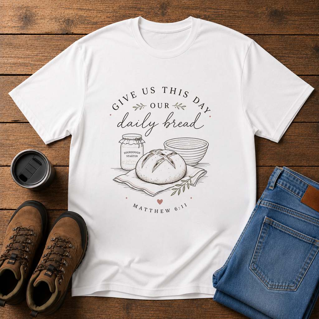Give Us This Day Our Daily Bread | Matthew 6:11 Sourdough Christian T-Shirt | Feminine Homestead Tee