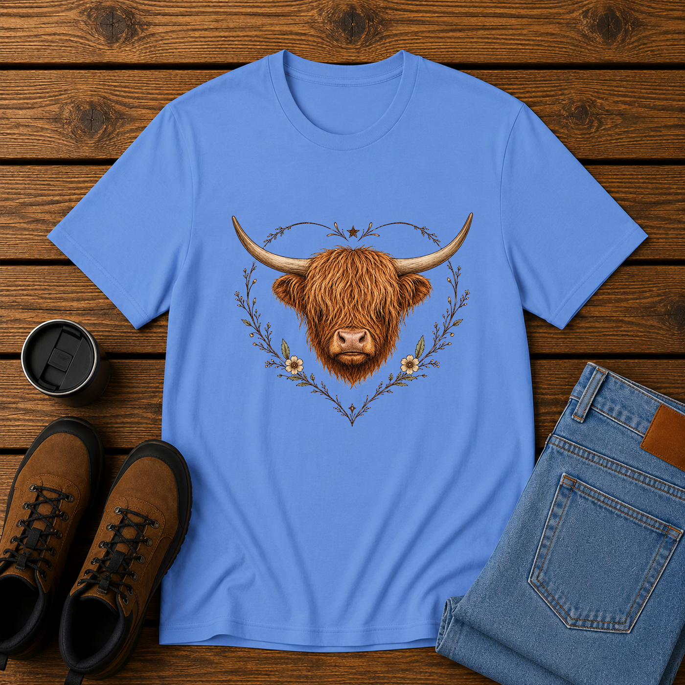 Highland Cow Love | Feminine Homestead T-Shirt | Rustic Farm Aesthetic Tee