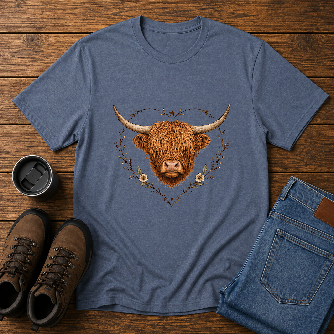 Highland Cow Love | Feminine Homestead T-Shirt | Rustic Farm Aesthetic Tee
