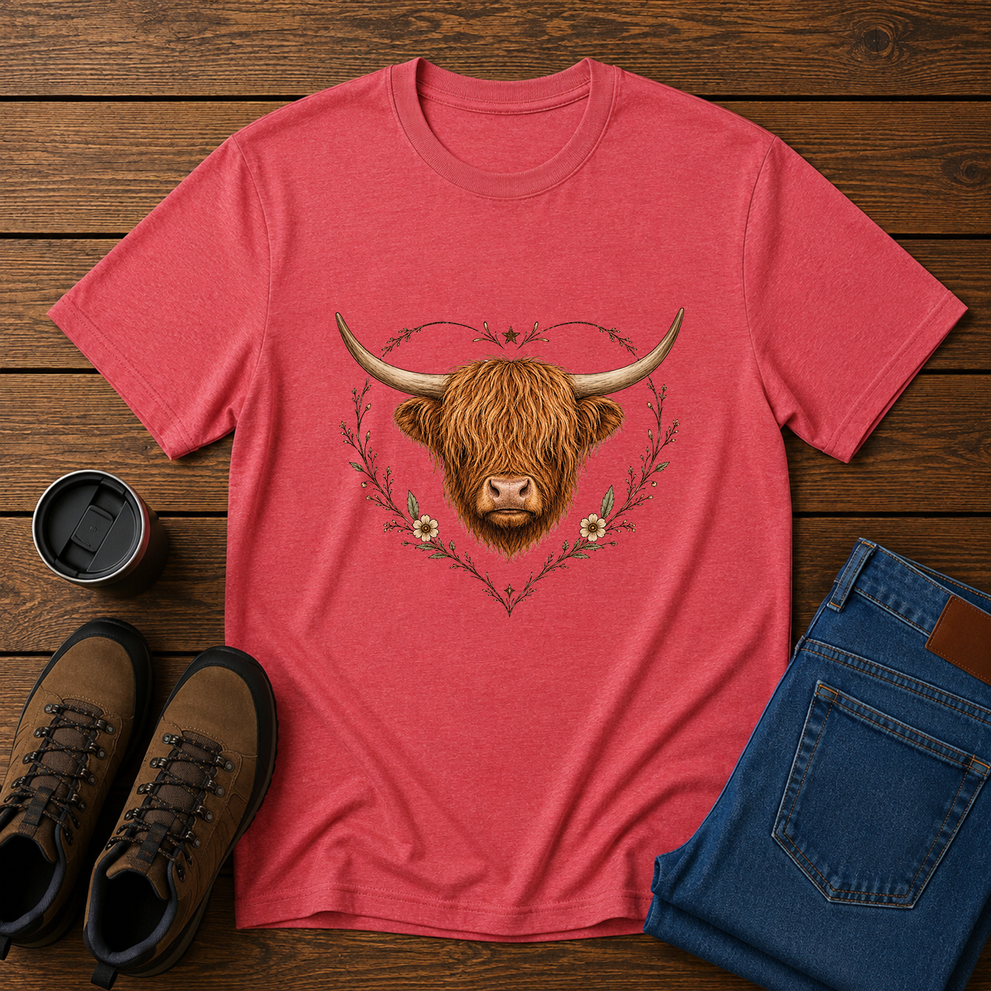 Highland Cow Love | Feminine Homestead T-Shirt | Rustic Farm Aesthetic Tee