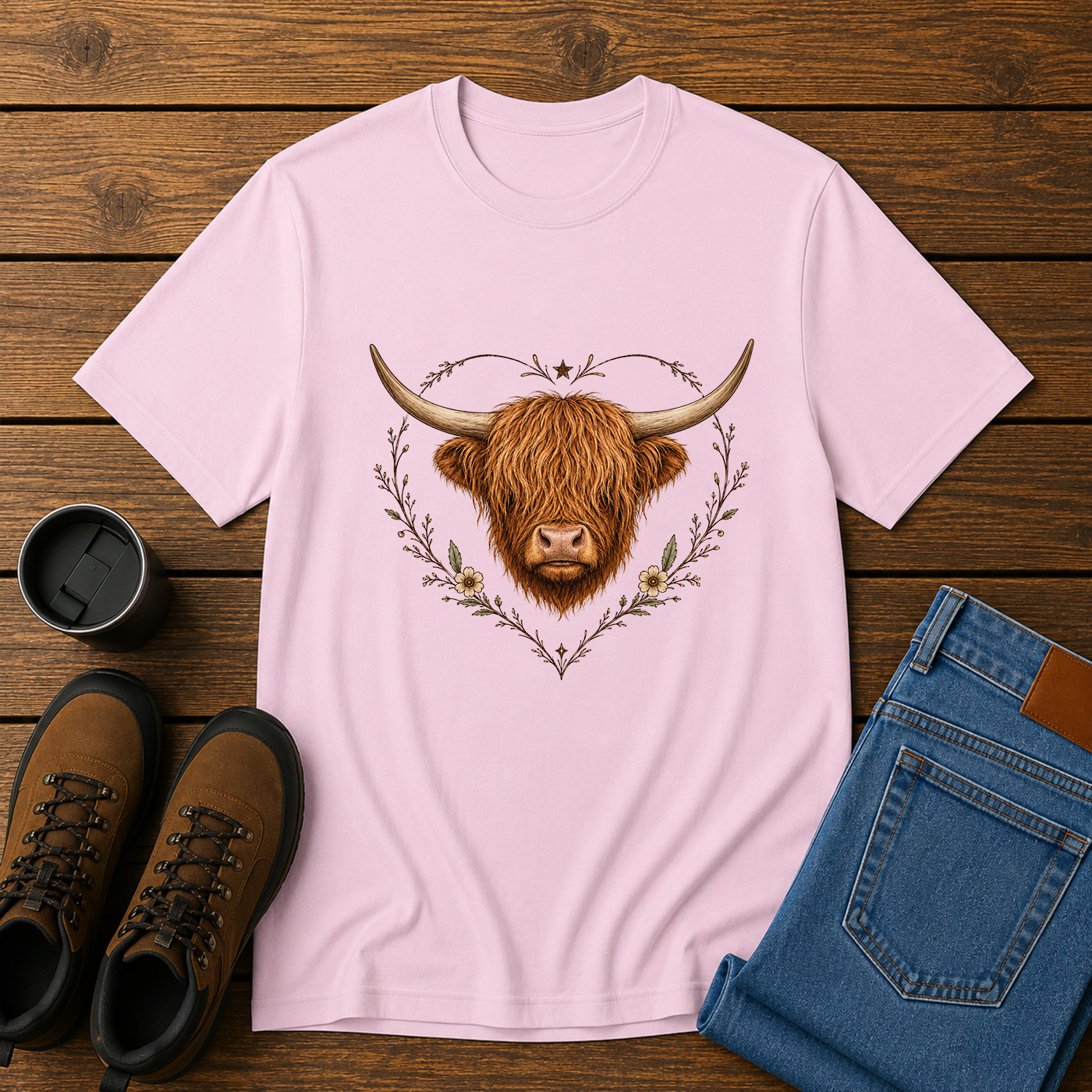 Highland Cow Love | Feminine Homestead T-Shirt | Rustic Farm Aesthetic Tee