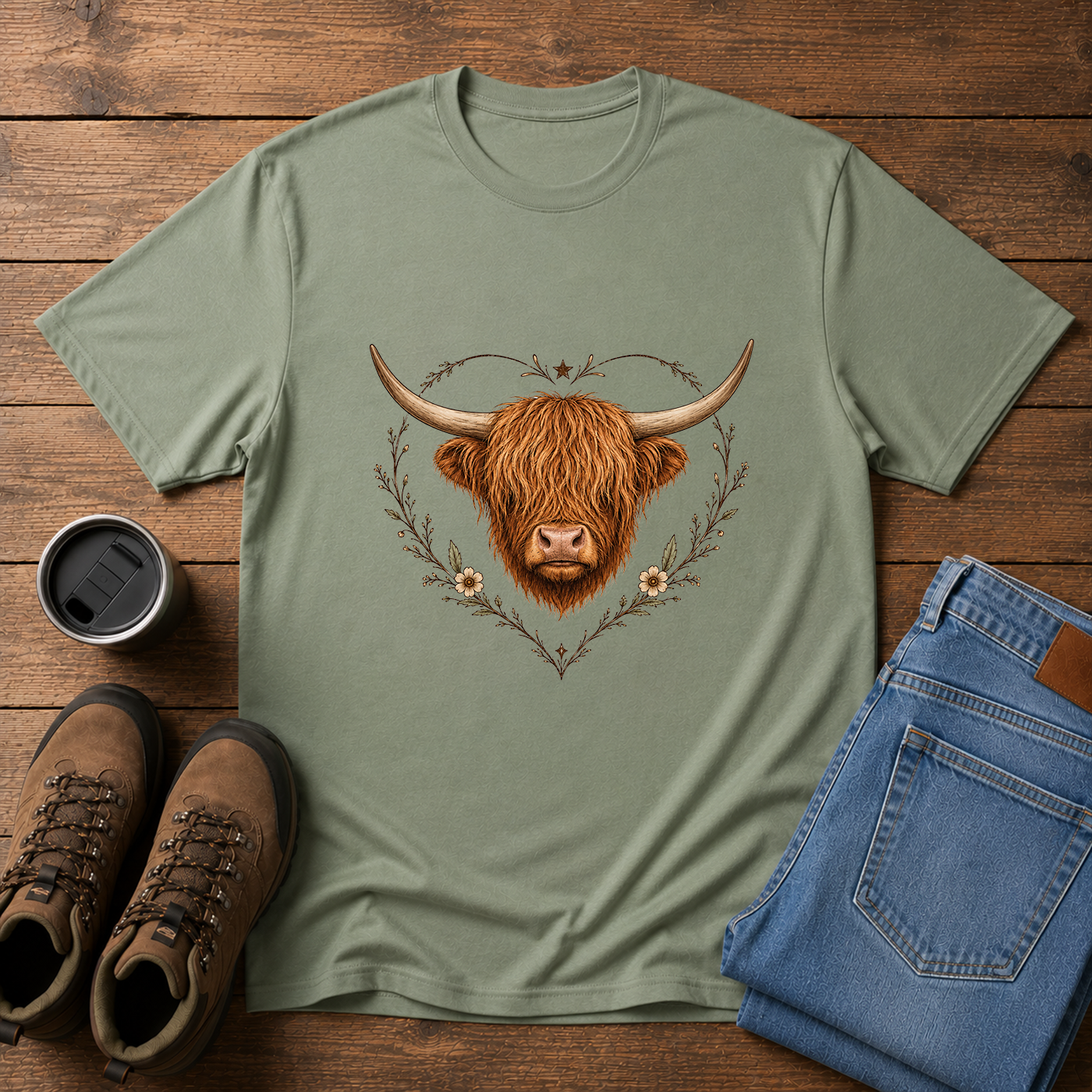 Highland Cow Love | Feminine Homestead T-Shirt | Rustic Farm Aesthetic Tee