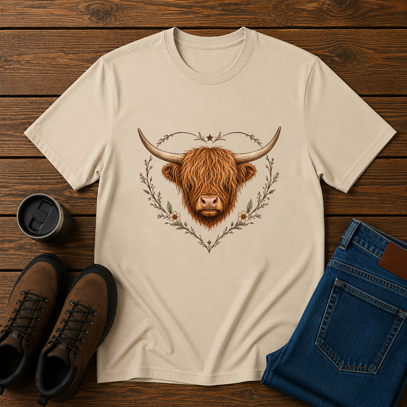 Highland Cow Love | Feminine Homestead T-Shirt | Rustic Farm Aesthetic Tee