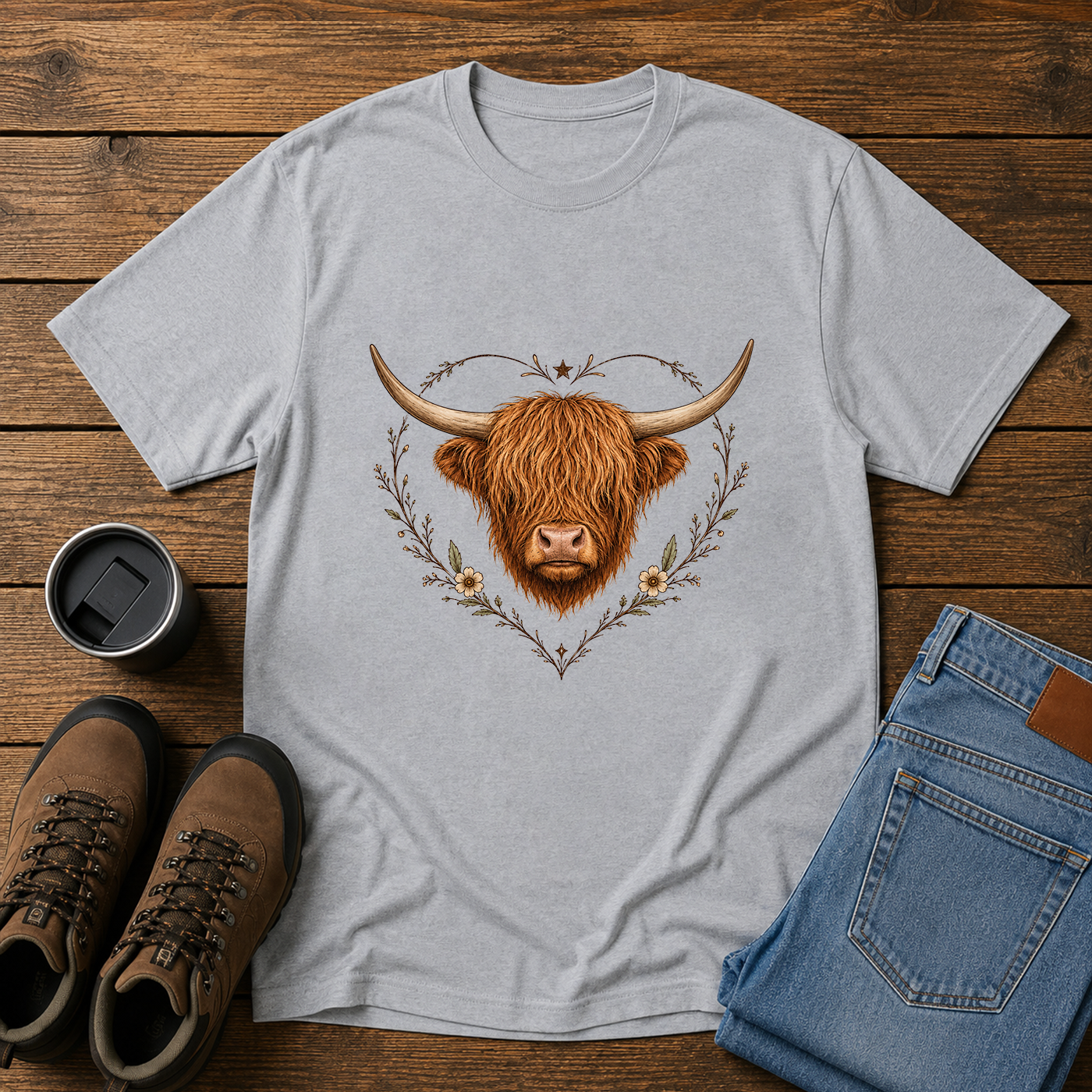 Highland Cow Love | Feminine Homestead T-Shirt | Rustic Farm Aesthetic Tee