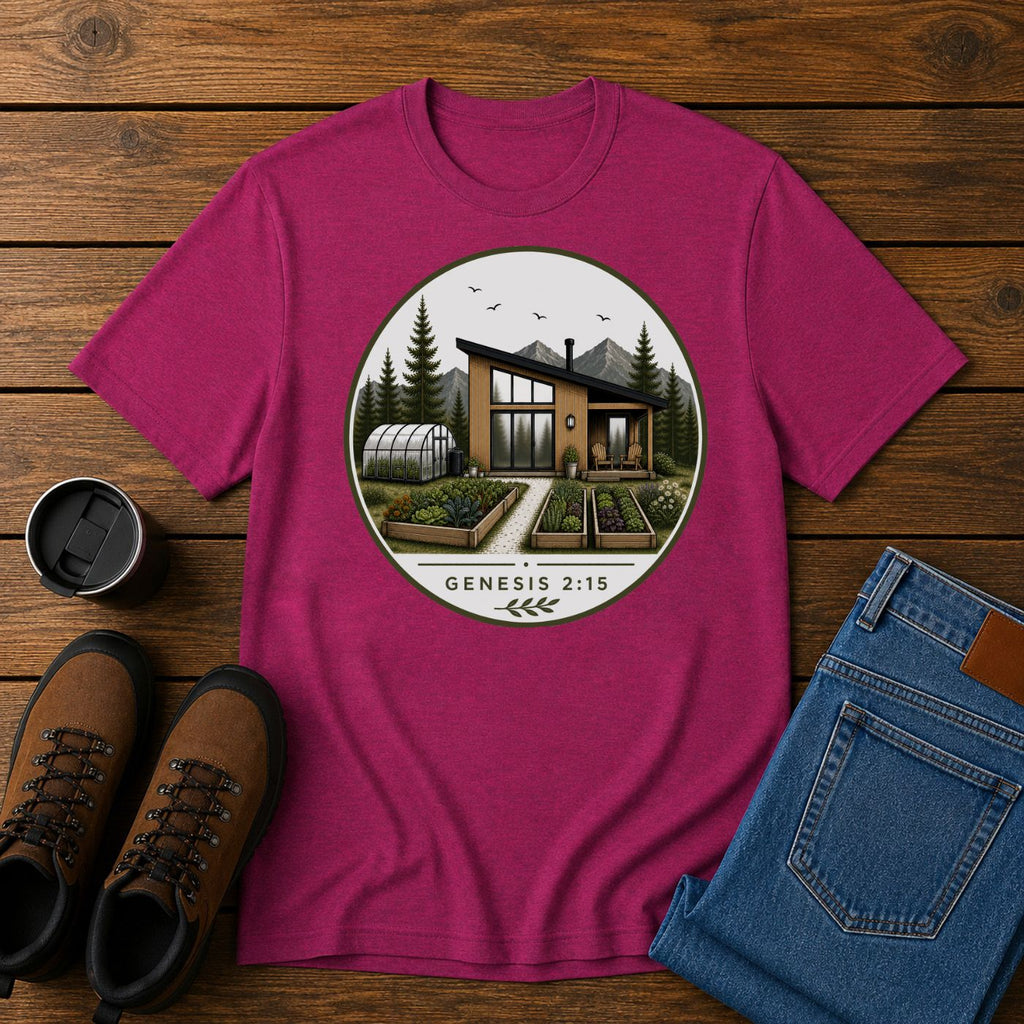 Genesis 2:15 Homestead Badge | Steward the Land Christian T-Shirt | Simple Living Faith Tee