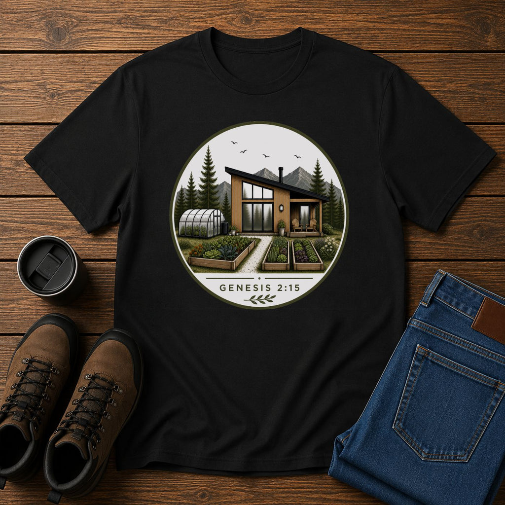 Genesis 2:15 Homestead Badge | Steward the Land Christian T-Shirt | Simple Living Faith Tee