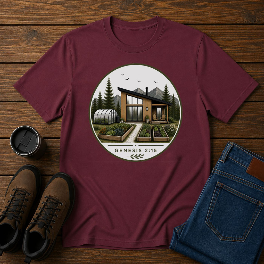 Genesis 2:15 Homestead Badge | Steward the Land Christian T-Shirt | Simple Living Faith Tee