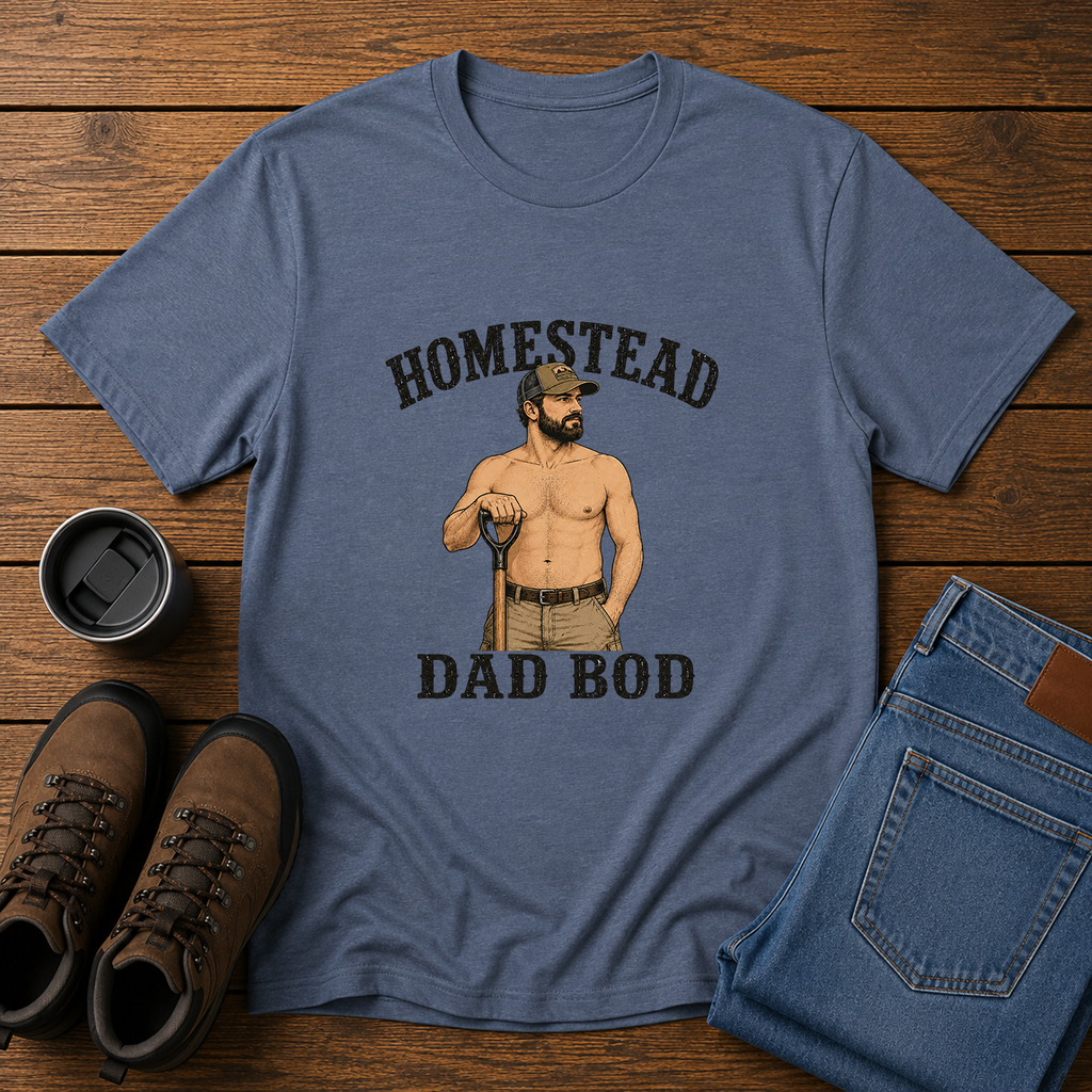 Homestead Dad Bod | Funny Shirtless Farm Work T-Shirt | Rustic Husband Tee