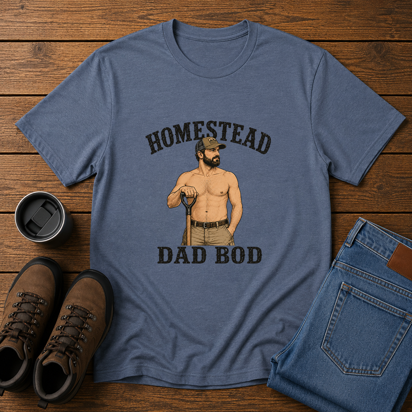 Homestead Dad Bod | Funny Shirtless Farm Work T-Shirt | Rustic Husband Tee