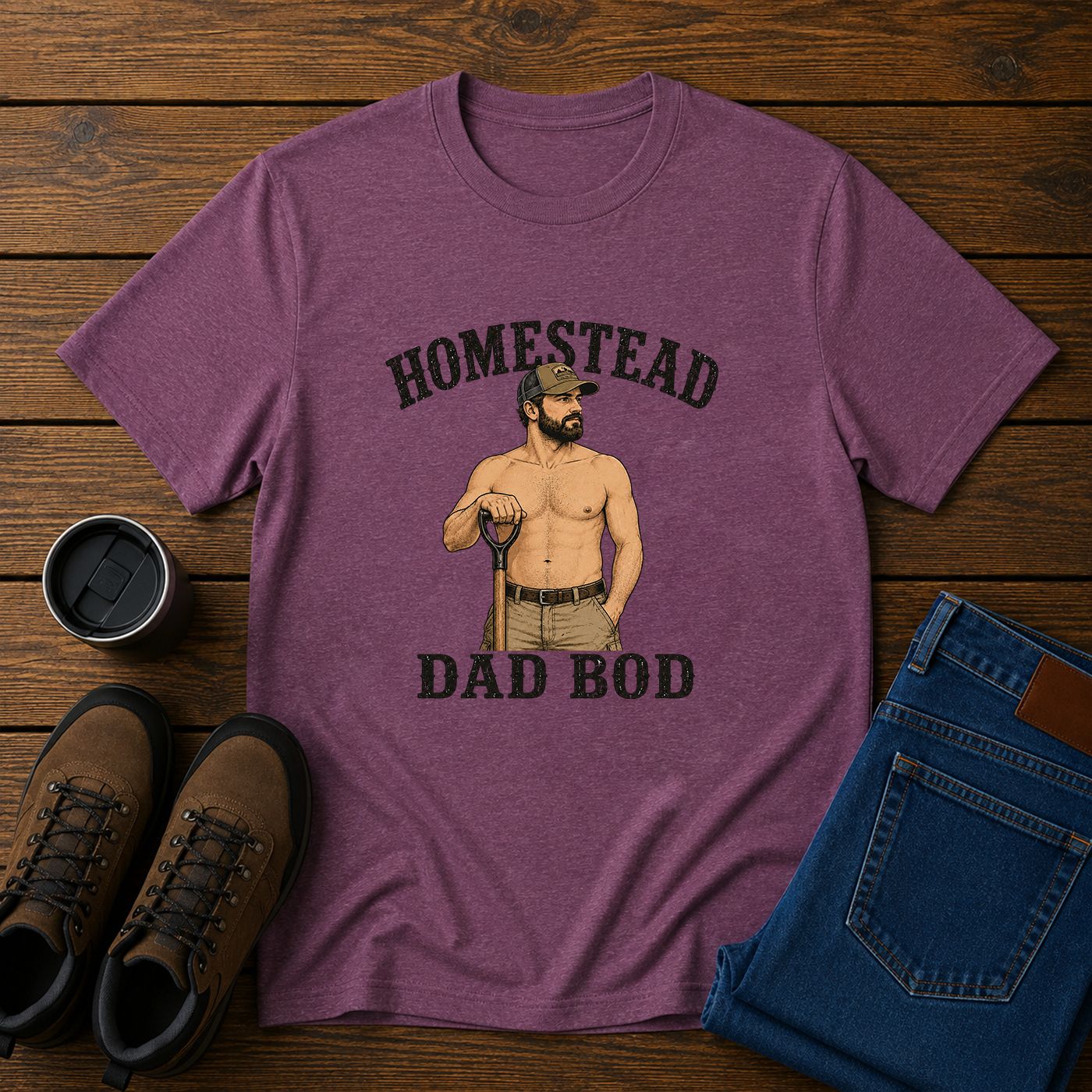 Homestead Dad Bod | Funny Shirtless Farm Work T-Shirt | Rustic Husband Tee