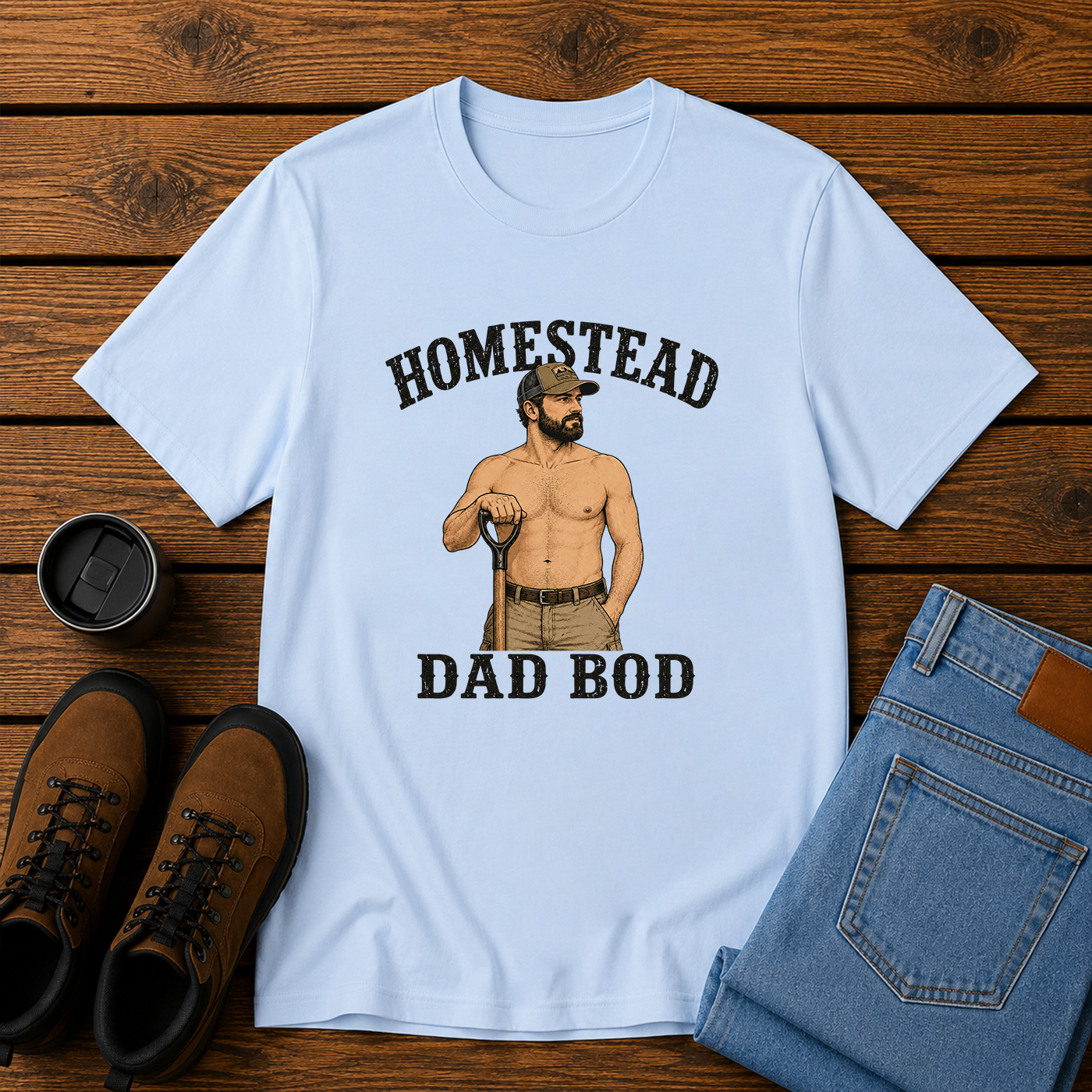 Homestead Dad Bod | Funny Shirtless Farm Work T-Shirt | Rustic Husband Tee