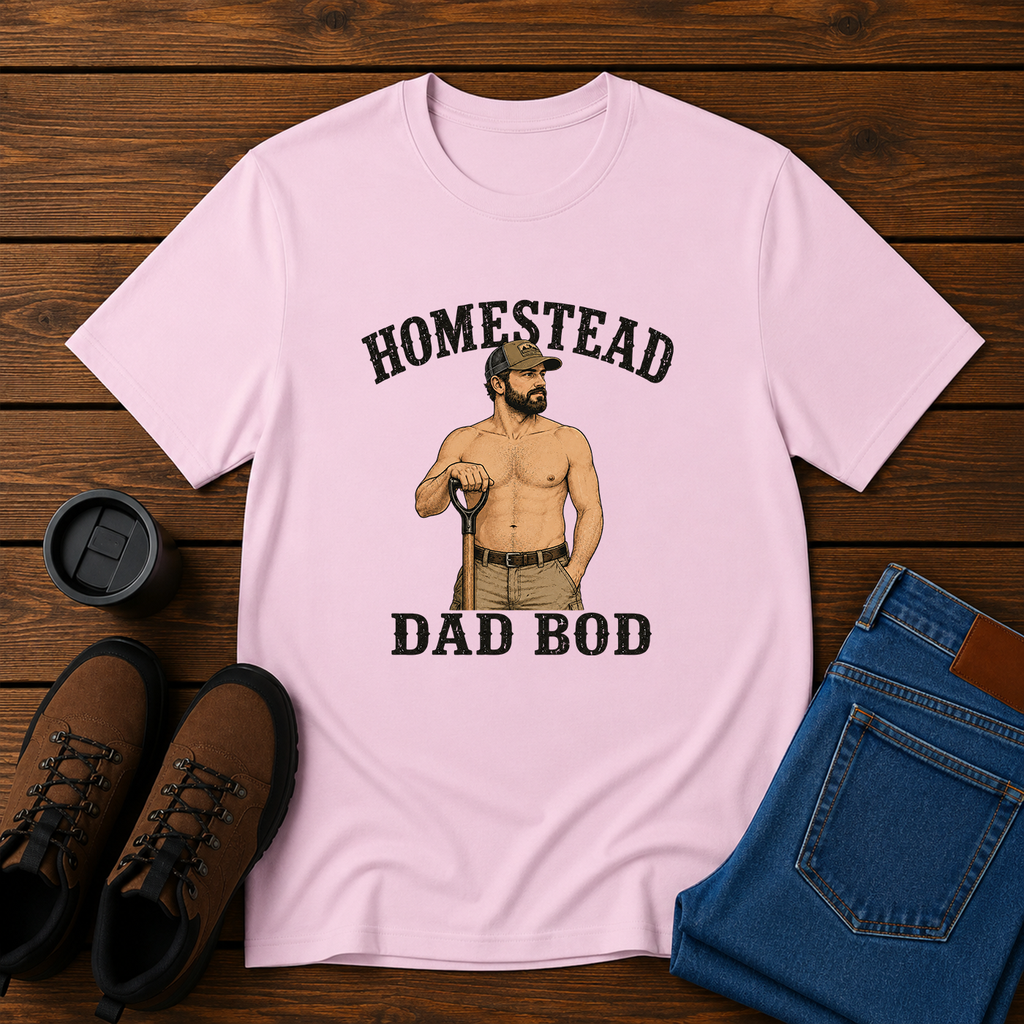 Homestead Dad Bod | Funny Shirtless Farm Work T-Shirt | Rustic Husband Tee