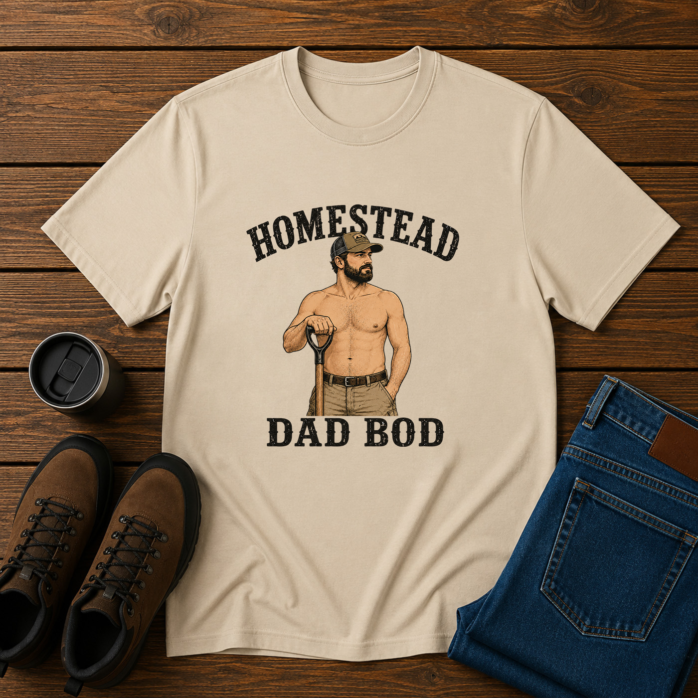 Homestead Dad Bod | Funny Shirtless Farm Work T-Shirt | Rustic Husband Tee