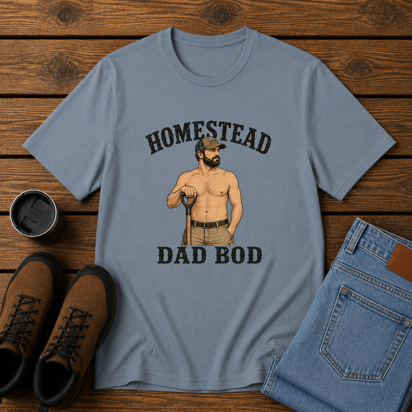Homestead Dad Bod | Funny Shirtless Farm Work T-Shirt | Rustic Husband Tee