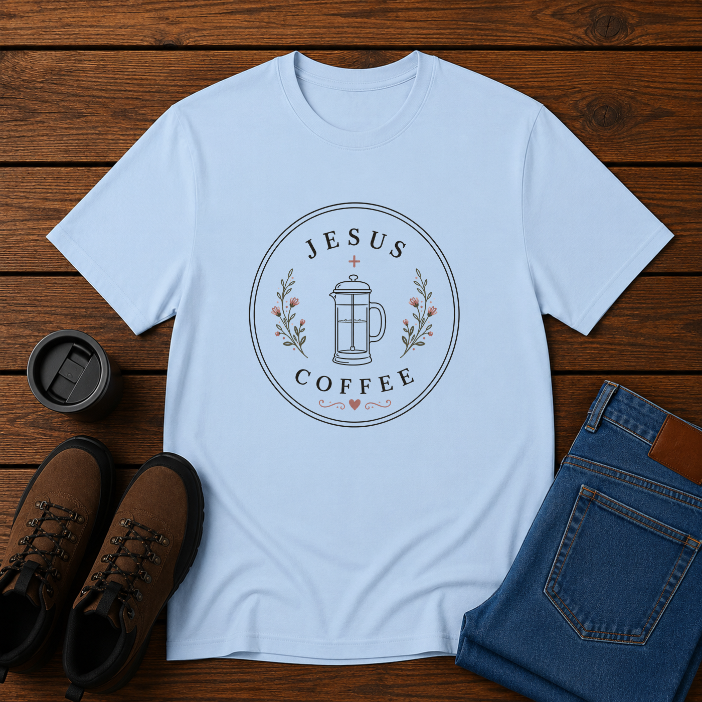 Jesus + Coffee | Feminine Christian T-Shirt | Simple Faith and Latte Tee