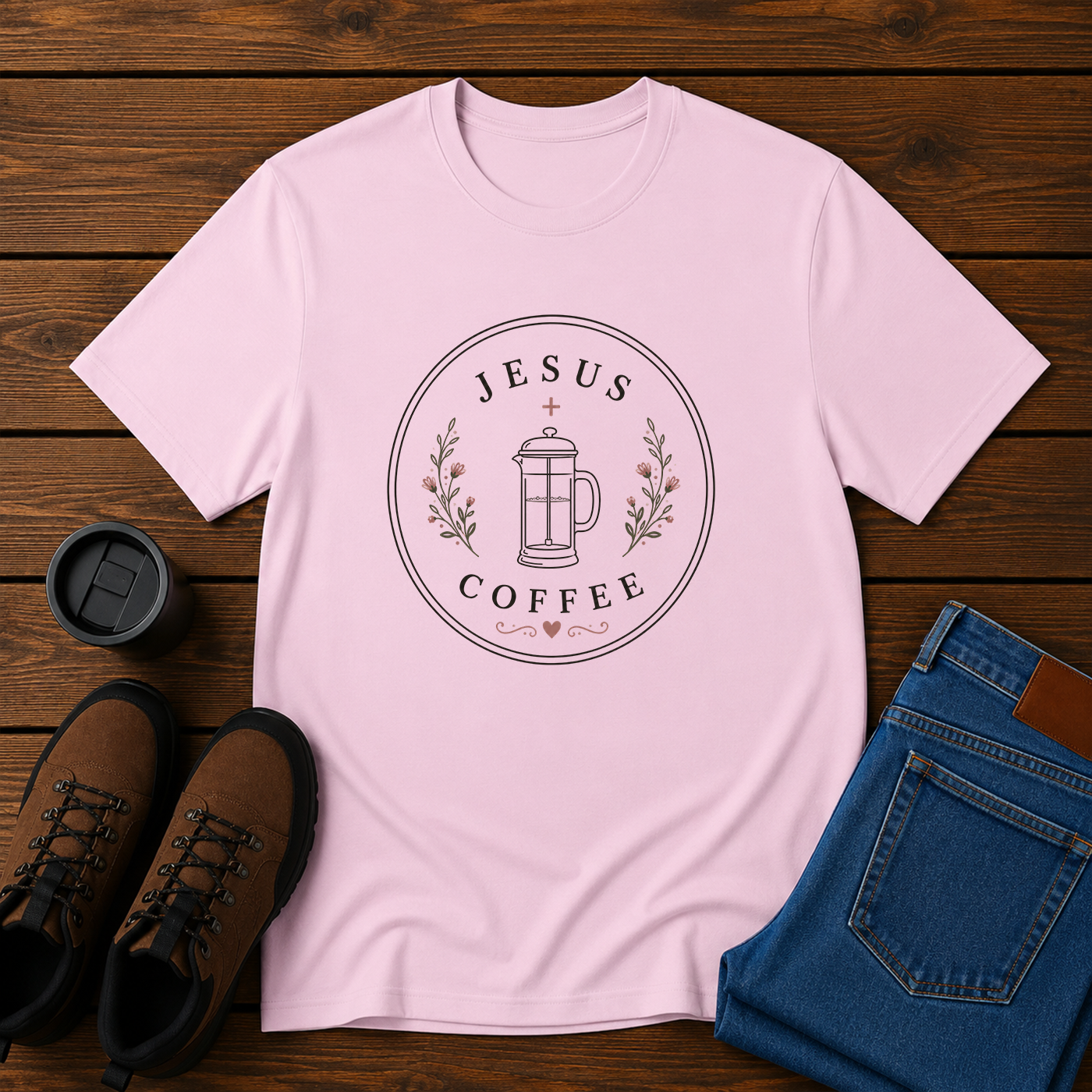 Jesus + Coffee | Feminine Christian T-Shirt | Simple Faith and Latte Tee