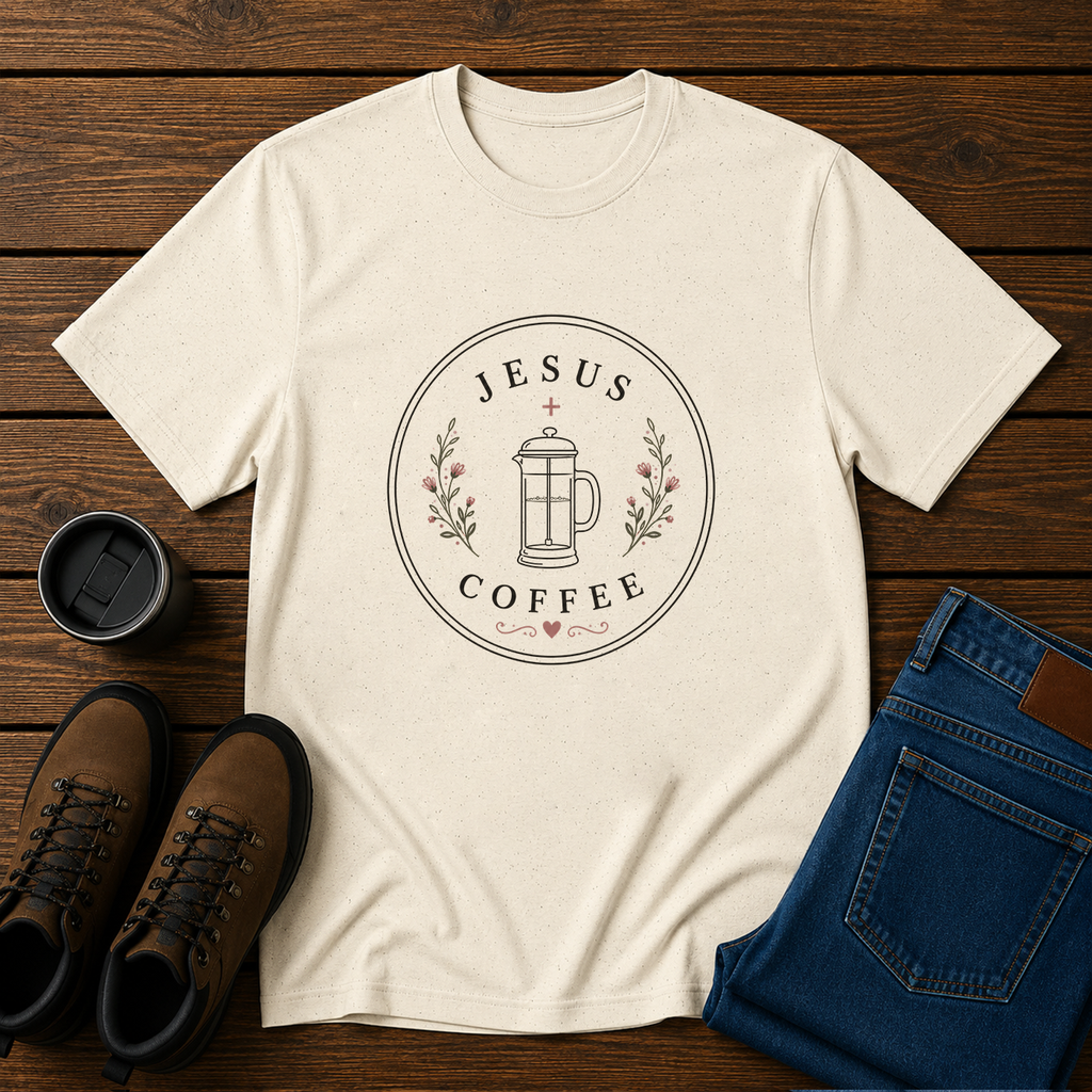 Jesus + Coffee | Feminine Christian T-Shirt | Simple Faith and Latte Tee