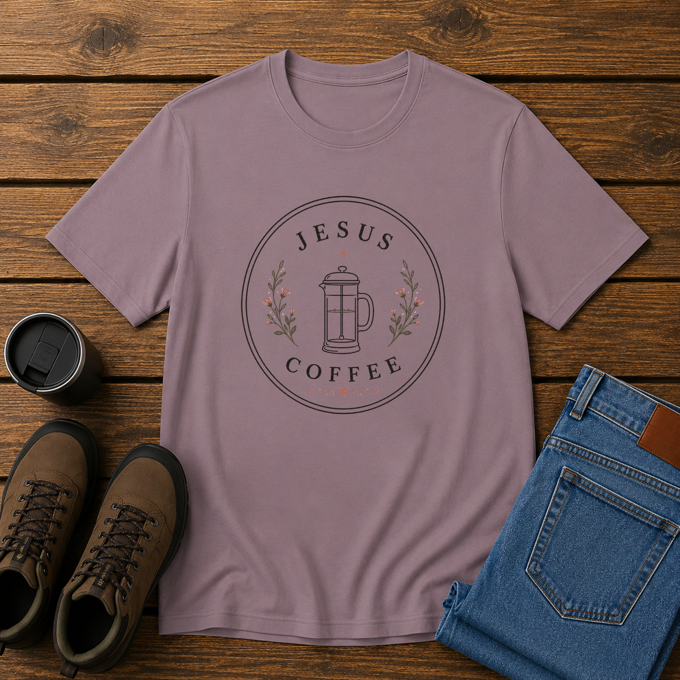 Jesus + Coffee | Feminine Christian T-Shirt | Simple Faith and Latte Tee