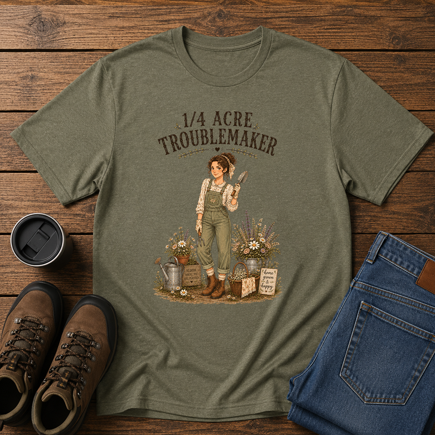 1/4 Acre Troublemaker | Women’s Homestead Gardening T-Shirt | Cottagecore Farm Tee