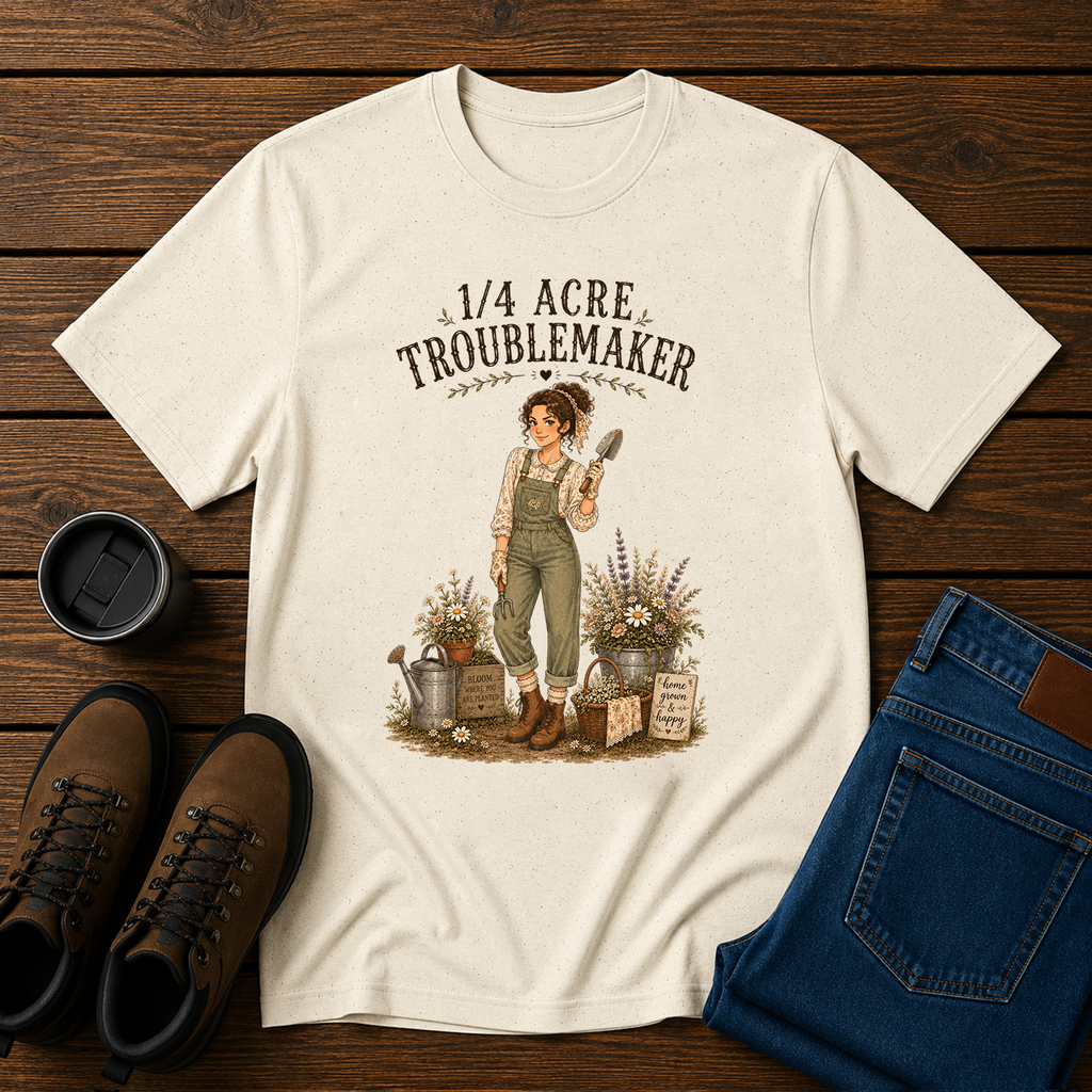 1/4 Acre Troublemaker | Women’s Homestead Gardening T-Shirt | Cottagecore Farm Tee