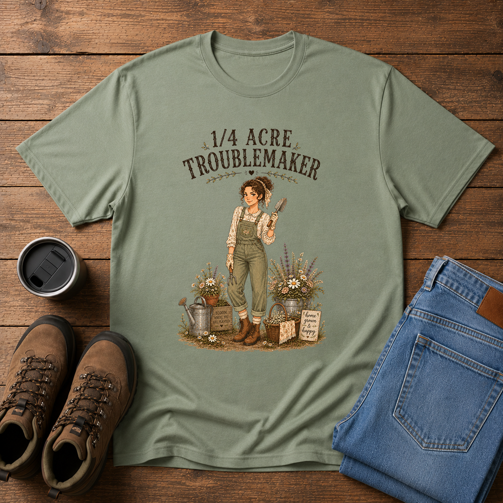 1/4 Acre Troublemaker | Women’s Homestead Gardening T-Shirt | Cottagecore Farm Tee