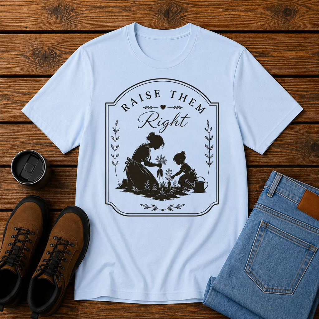Raise Them Right | Christian Motherhood Gardening T-Shirt | Homestead Kids Tee