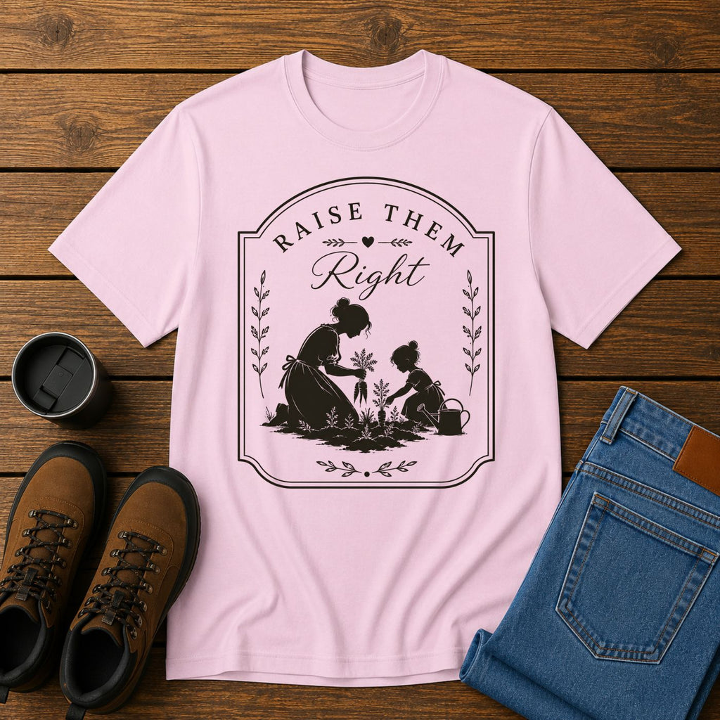 Raise Them Right | Christian Motherhood Gardening T-Shirt | Homestead Kids Tee