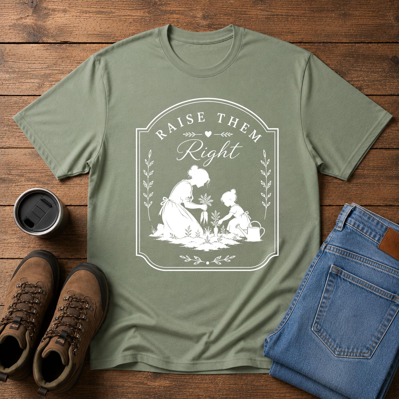 Raise Them Right | Christian Motherhood Gardening T-Shirt | Homestead Kids Tee