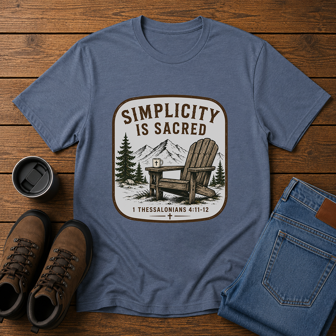 Simplicity Is Sacred | Adirondack Chair Christian T-Shirt | Slow Living Homestead Tee