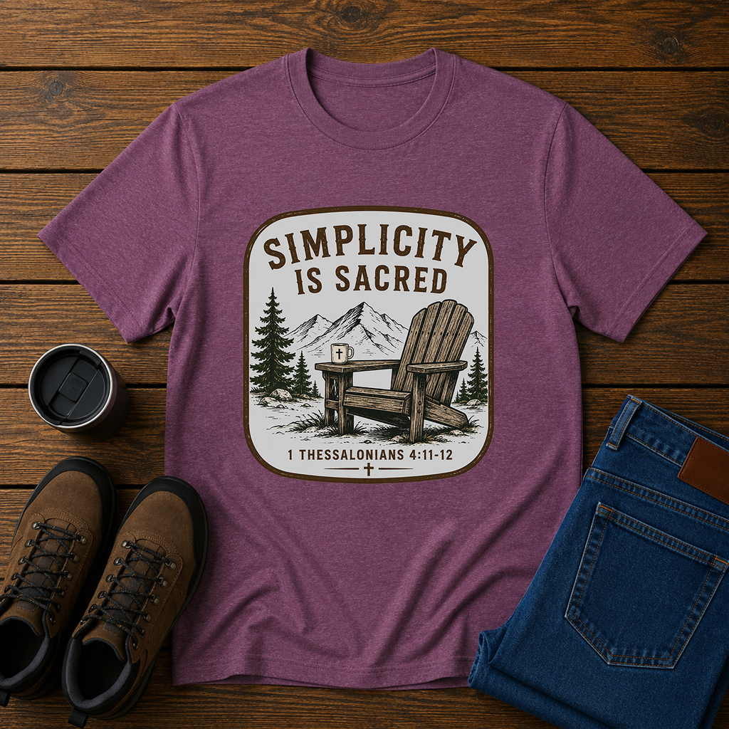 Simplicity Is Sacred | Adirondack Chair Christian T-Shirt | Slow Living Homestead Tee