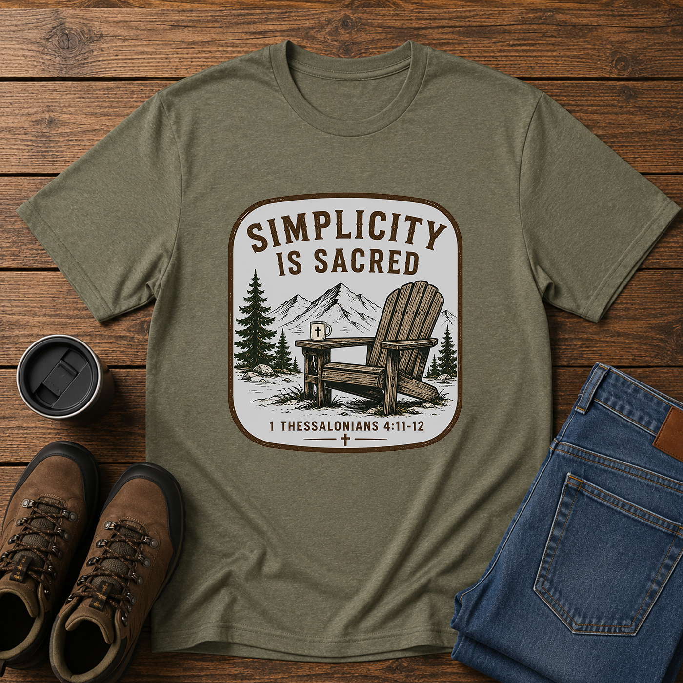 Simplicity Is Sacred | Adirondack Chair Christian T-Shirt | Slow Living Homestead Tee