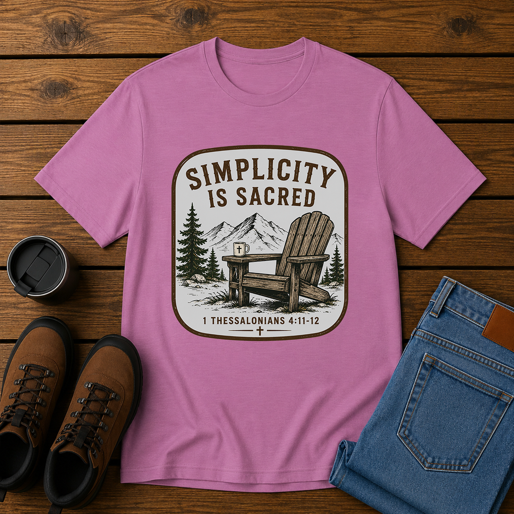 Simplicity Is Sacred | Adirondack Chair Christian T-Shirt | Slow Living Homestead Tee