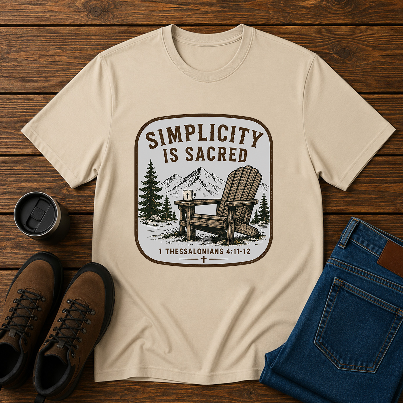 Simplicity Is Sacred | Adirondack Chair Christian T-Shirt | Slow Living Homestead Tee