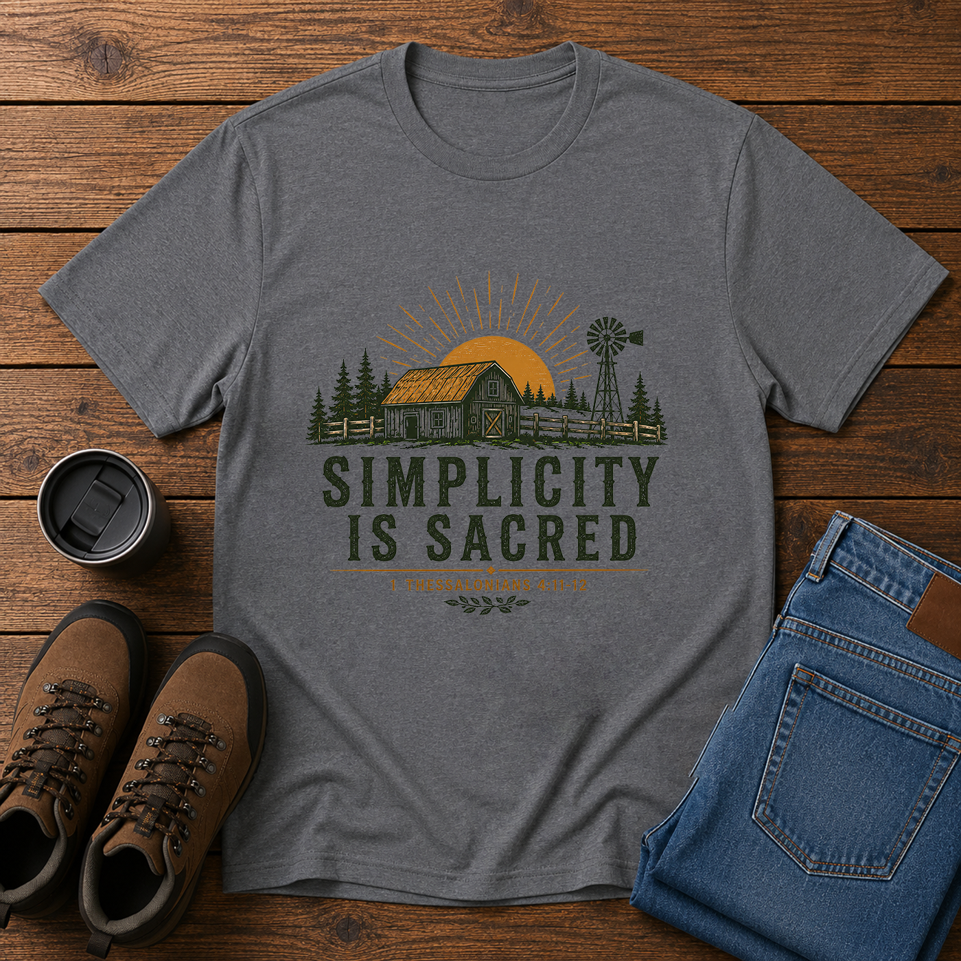 Simplicity Is Sacred | Barn and Field Homestead T-Shirt | Christian Simple Living Tee