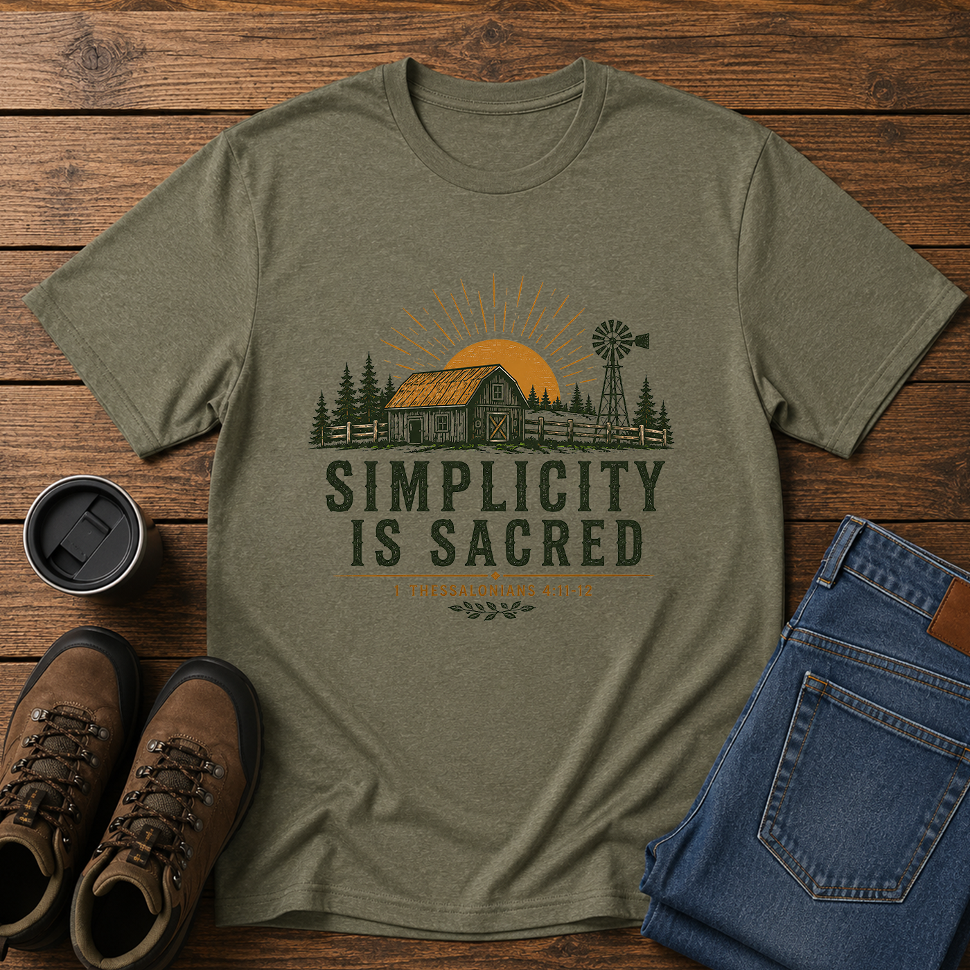 Simplicity Is Sacred | Barn and Field Homestead T-Shirt | Christian Simple Living Tee