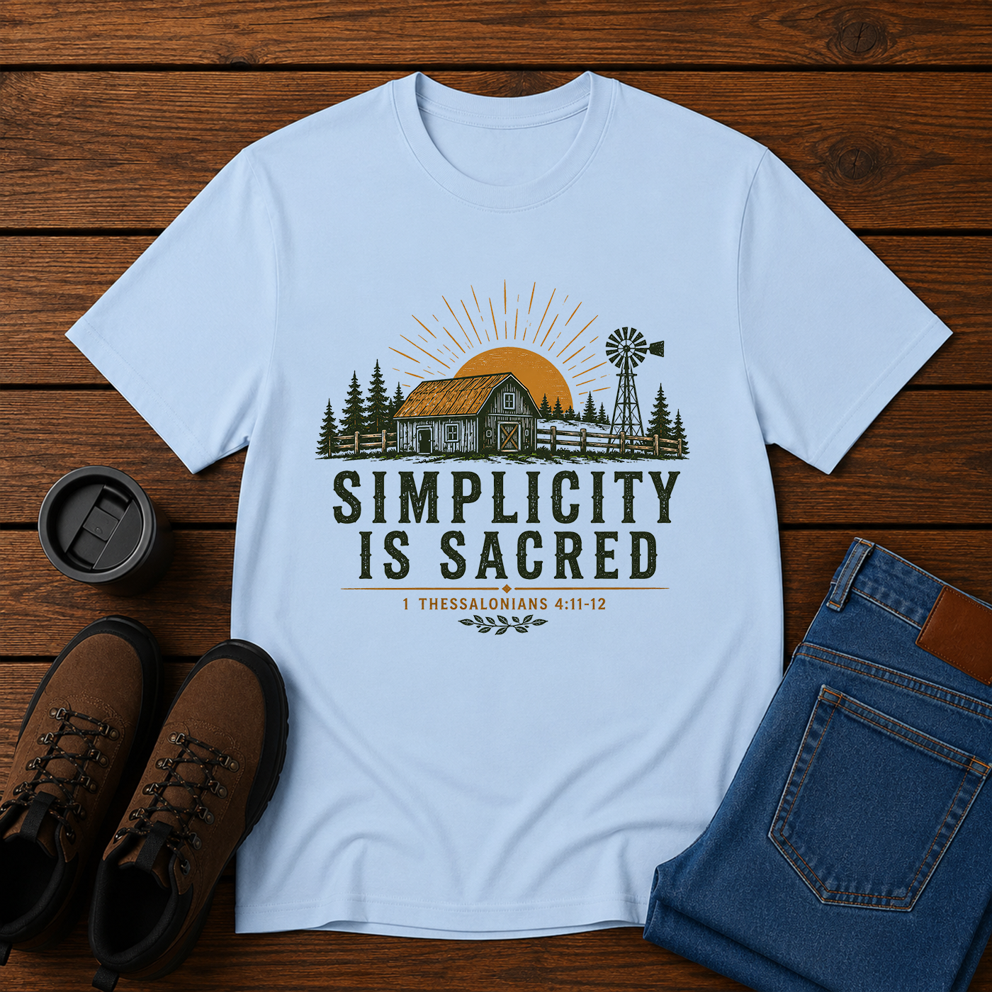 Simplicity Is Sacred | Barn and Field Homestead T-Shirt | Christian Simple Living Tee
