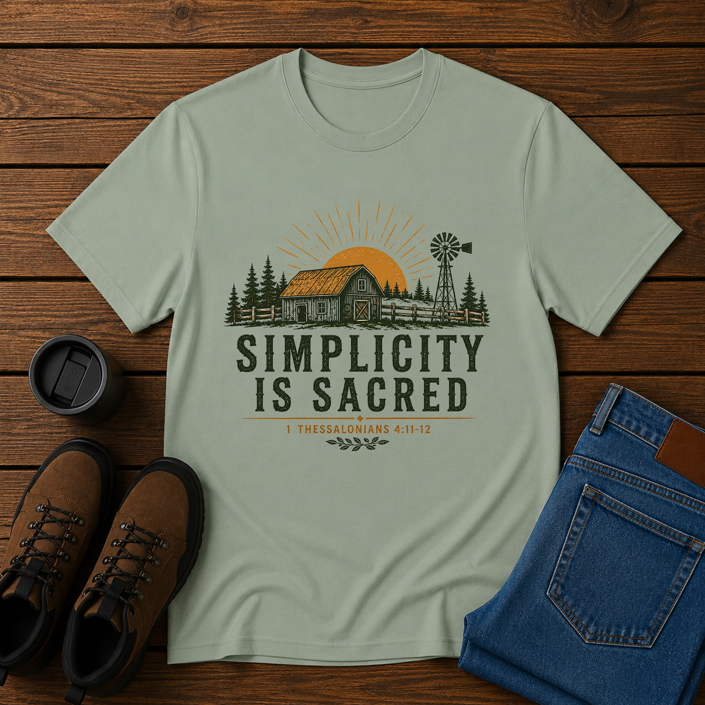 Simplicity Is Sacred | Barn and Field Homestead T-Shirt | Christian Simple Living Tee