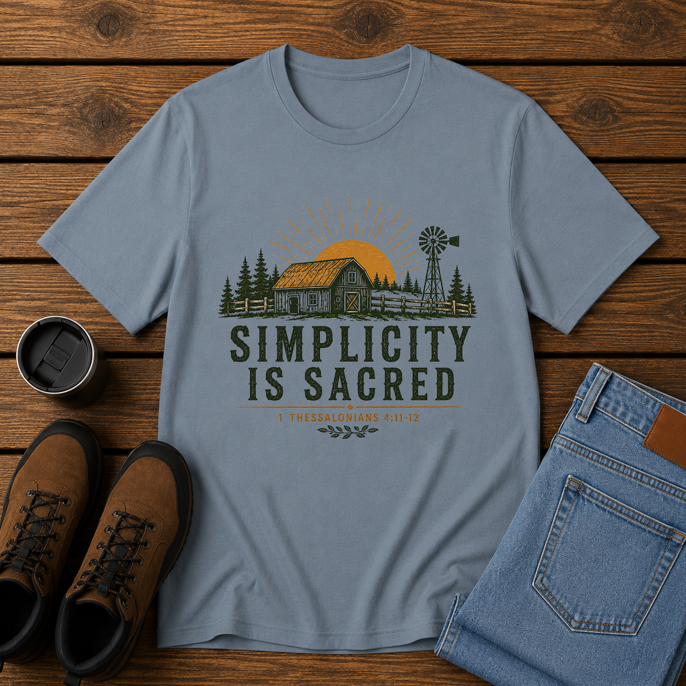 Simplicity Is Sacred | Barn and Field Homestead T-Shirt | Christian Simple Living Tee