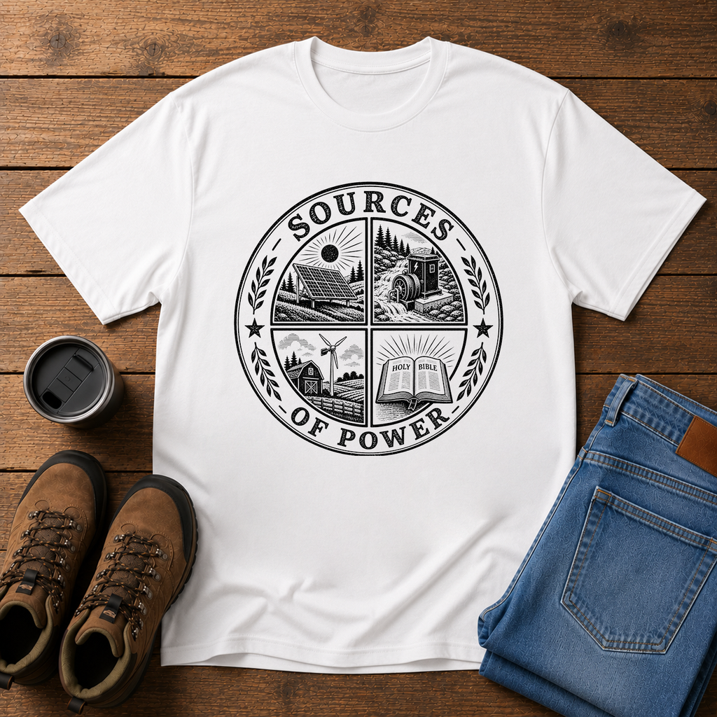 Sources of Power | Wind Water Solar Bible T-Shirt | Christian Stewardship Tee
