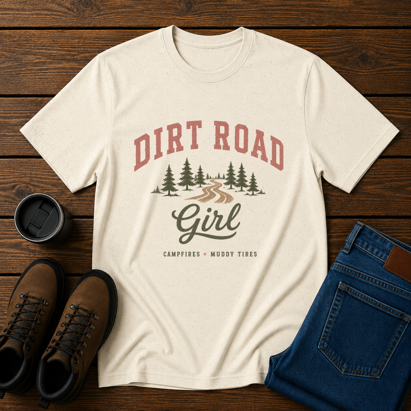 Dirt Road Girl | Country Outdoors T-Shirt | Campfires and Muddy Tires Tee