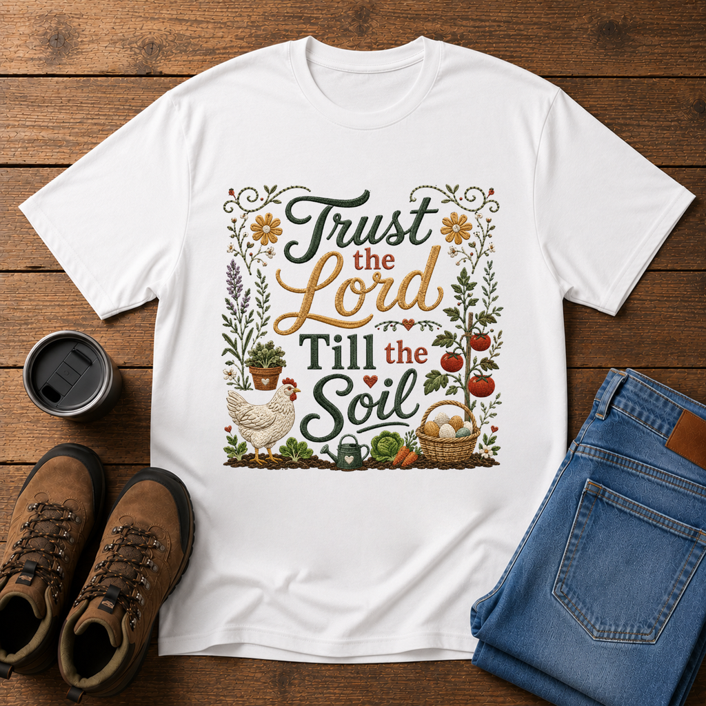 Trust the Lord Till the Soil | Christian Gardening T-Shirt | Faith & Garden Tee