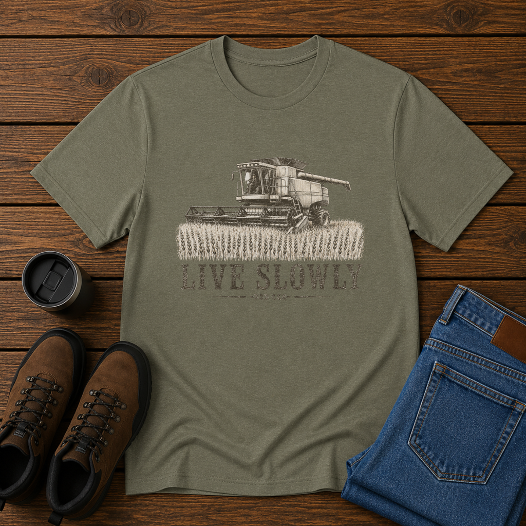 Live Slowly | Farm Life T-Shirt | Vintage Combine Harvest Tee