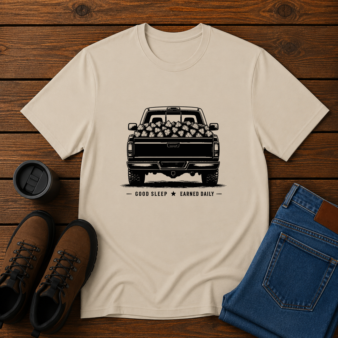 Good Sleep Earned Daily | Firewood Truck T-Shirt | Hard Work Country Tee