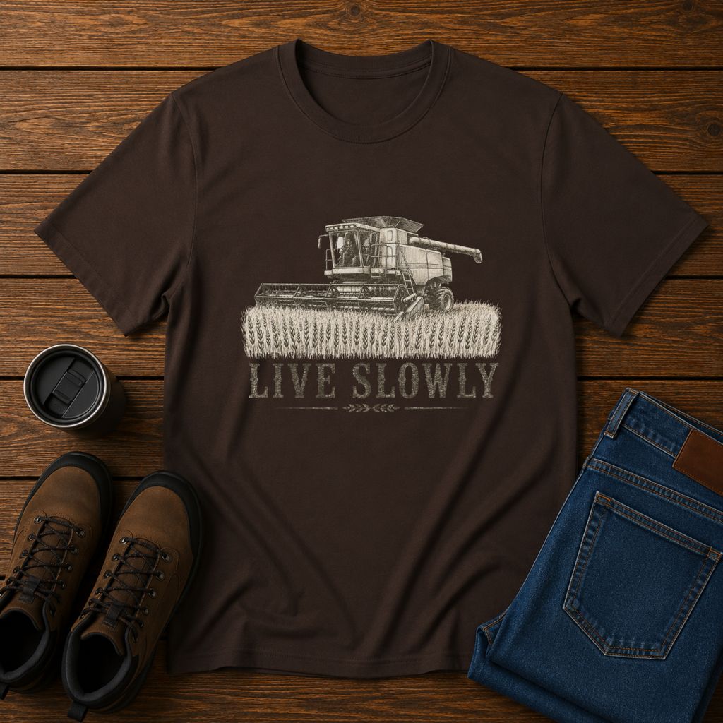 Live Slowly | Farm Life T-Shirt | Vintage Combine Harvest Tee