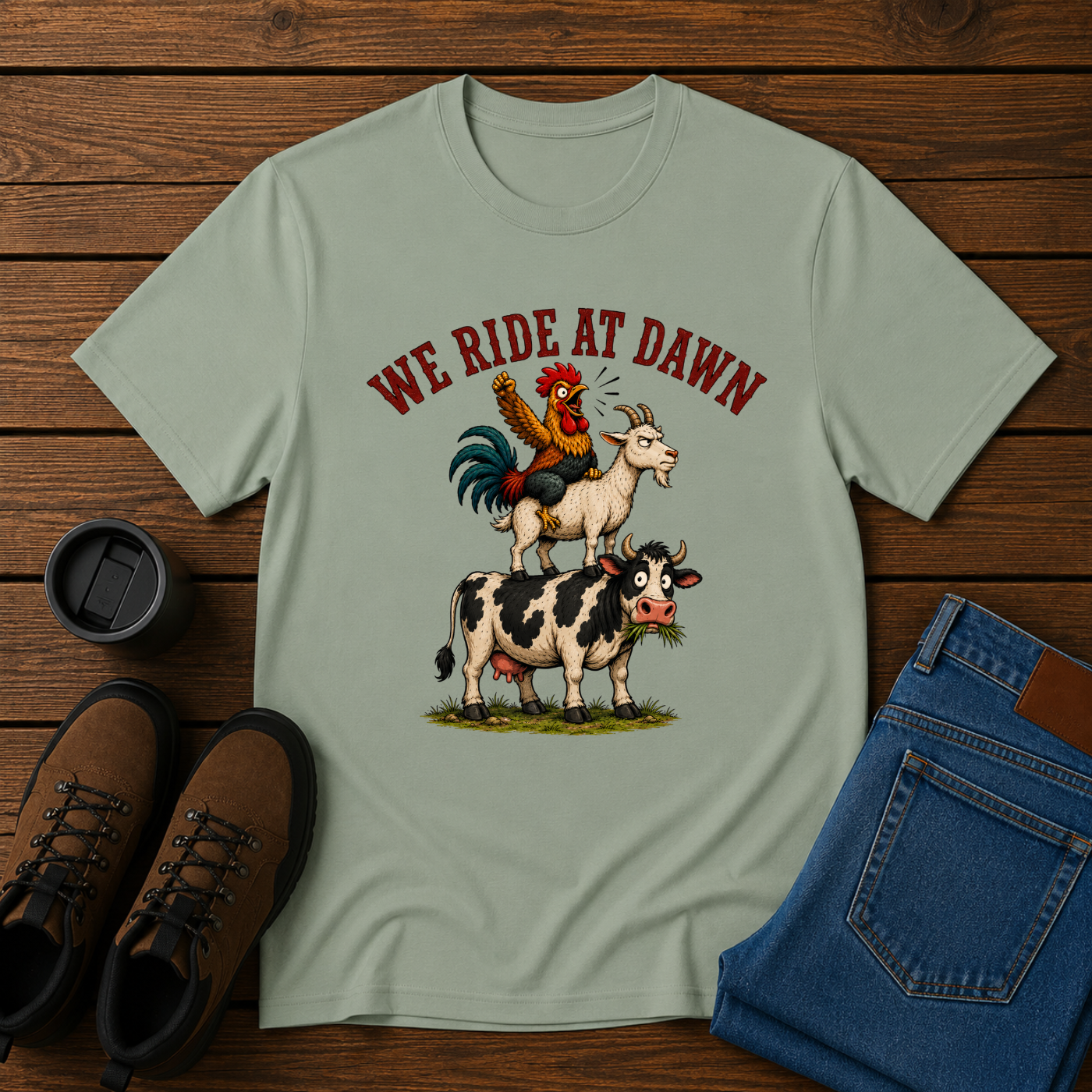 We Ride at Dawn | Funny Farm Animal T-Shirt | Morning Chores Tee