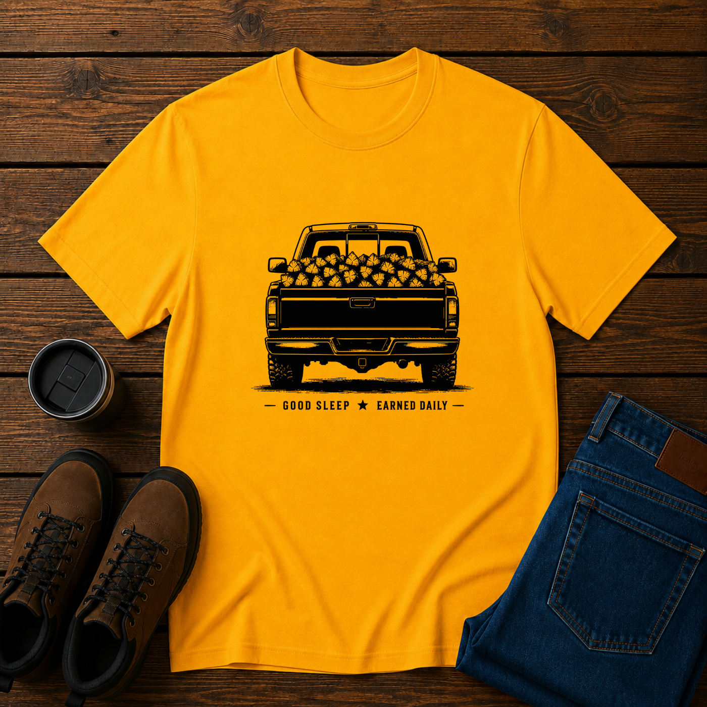 Good Sleep Earned Daily | Firewood Truck T-Shirt | Hard Work Country Tee