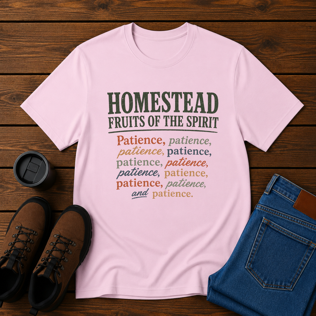 Homestead Fruits of the Spirit | Funny Christian Homestead T-Shirt | Patience Tee