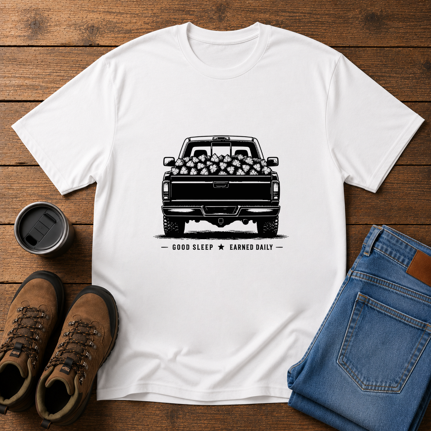 Good Sleep Earned Daily | Firewood Truck T-Shirt | Hard Work Country Tee