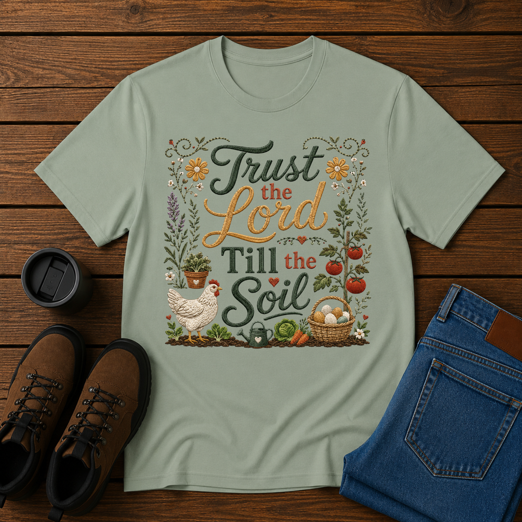 Trust the Lord Till the Soil | Christian Gardening T-Shirt | Faith & Garden Tee